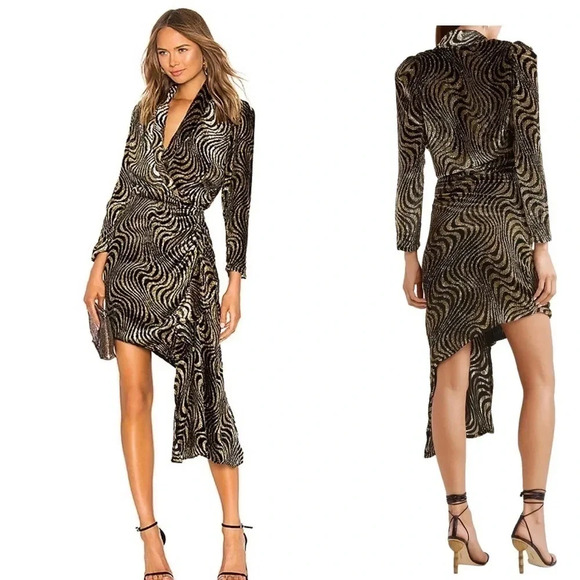 Dodo Bar Or Ava wrap-effect ruched metallic velvet dress size 42 - Picture 1 of 15